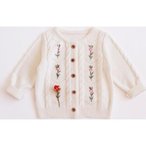 2021 Kids cardigan embroidered floral beige colour sweet toddler baby tops