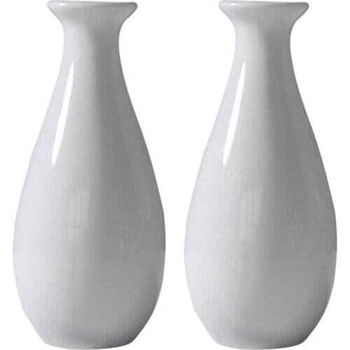 2Pcs White Ceramic Vases Simple Flower Vase Modern Countertop Home Decoration