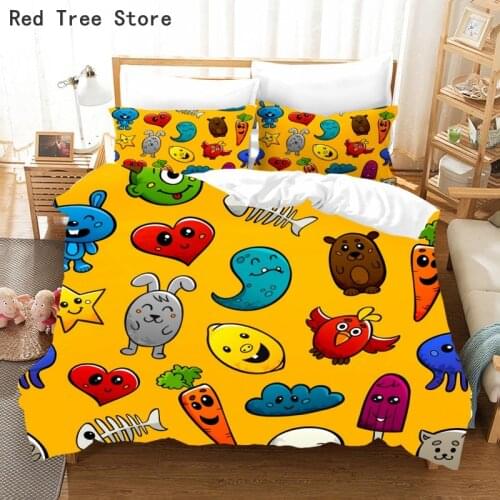 3D Printed Bedding Set Funny Cartoon Doodle Graffiti Duvet Cover with Pillowcase Boy Girl Adult Bedroom Decor Soft Home Textiles