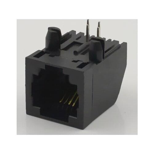 10pcs RJ11 Connector Cable Adapter Communication Interface Telecommunications Socket 5722-6p4c Tail Oblique Type Black Plastic