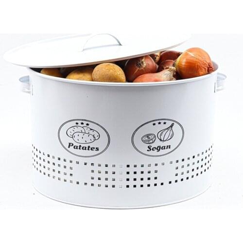 Onion Potato and Garlic Storage Container Box Metal White Basket Organizer Big Food Container For Kitchen Storing Onion Potato