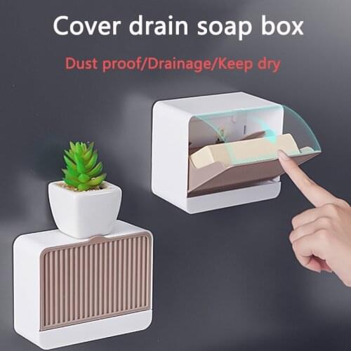 Creative Wall Mounted Soap Box With Cover Drain Hole Free Double Grid Drain Rack Bathroom Soap Rack