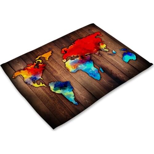 World Map Kitchen Placemat Coaster Dining Table Mats Cotton Linen Pad Bowl Cup Mat 42*32cm Home Decor