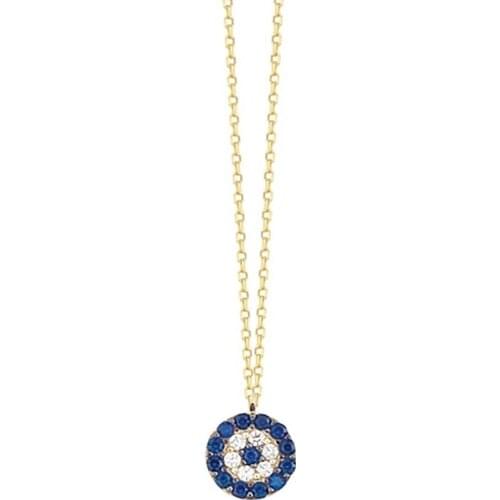 Sembolgold Pendant Evil Eye Talisman Necklace 14k Gold 1.0 Cm Wholesale Stylish Accessory Gift for Elegant Women