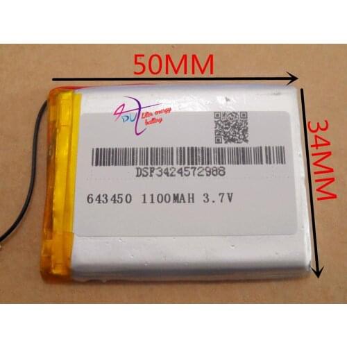 Best battery brand Size 643450 3.7V 1100mah Lithium polymer Battery with Protection Board For GPS Bluetooth Digital Products Fre