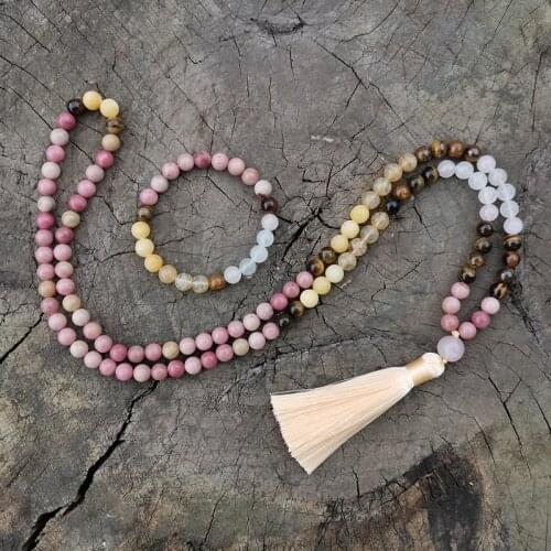 8mm Rhodonite, Tigers Eye Japa Mala Set,Protective,Meditation Mala,Namaste Yoga Jewelry,Buddhist Mala Prayer Bead,108 Mala Beads