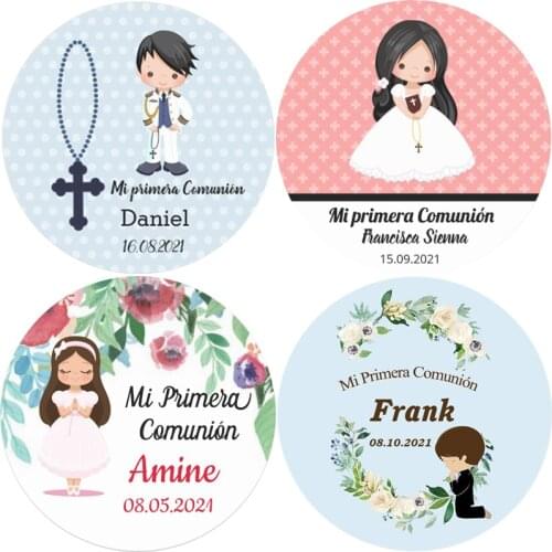 3-7 Cm, Mi Primera Comunion Sticker, First Holy Name Of The Communion Collection, Baptism, CustomParty Gift Tag