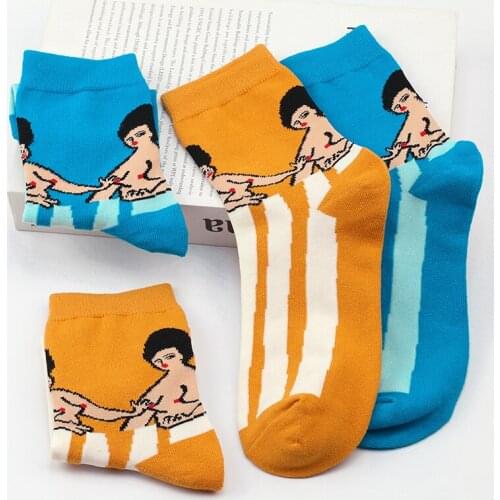 INS Women Men Stylish Funny Socks Print Sock Personality Pattern Cotton Casual Mid Short Socks Unisex Comfortable Ankle Socks