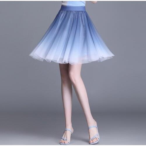 Summer New Womens Dress Korean Style Gradual Change Gauze Skirt Sweet Versatile High Waist A-line Short Mini Hippie Skirts