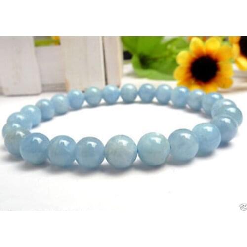New 10mm Light Blue new Round Beads elastic Bracelet 7.5">jewerly free shipping