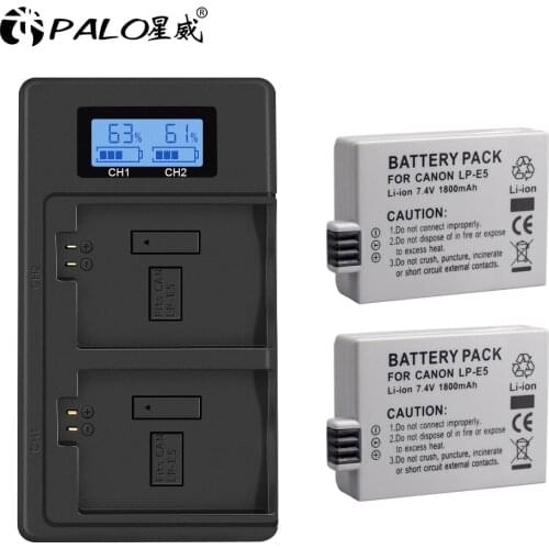 Palo 1-4pcs lp-e5 LP E5 camera battery+LPE5 battery charger LCD quick smart charger for Canon EOS 450D 500D 1000D Kiss X3 F Xsi