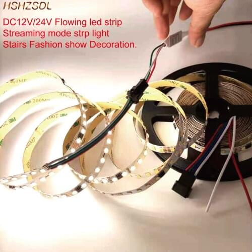 Flowing led strip Streaming mode strp light 2835SMD led DC12V 24V 120leds/m 5m with controller for stairs fashion show decorate
