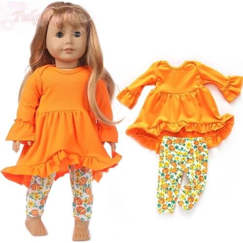 Born New Baby Fit 18 inch 43cm Doll Clothes Accessories Orange Pajamas Pumpkin Flower Pants Suit For Baby Birthday Gift