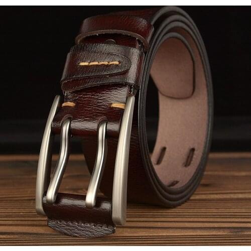 Luxury Belt Double Pin Buckle Real Cowhide Waist Belt Mens Casual Wide Fashion Business Designer Belts for Men Leather 2021 New
