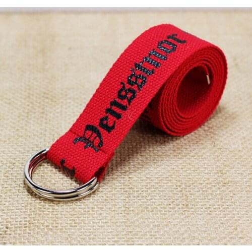 Letters Printed D Ring Double Buckle Punk Waist Strap Women Men Long Wide Belt Unisex Canvas Belts