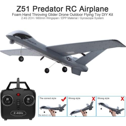 RC Airplane Plane Z51 with 2MP HD Camera or No Camera 20 Minutes Fligt Time Gliders With LED Hand Throwing Wingspan Foam Plane