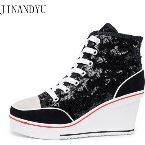 Bling Bling Wedges Shoes for Women High Top Platform Sneakers Plus Size Women High Heels Sneakers Fashion Sport Shoes Women New