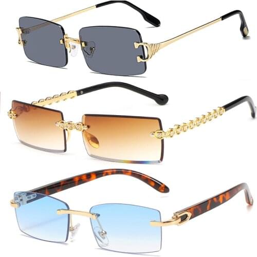 Retro Rectangular Sunglasses Frameless Transparent Square Rimless Eyewear for Women Men Vintage Cutting Lens Eyeglasses