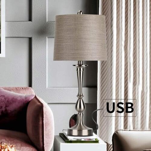 USB Table Lamp Set of 2 Modern Bedside Desk Lamp with USB Port for Living Room Bedroom Coffee Table 25" Nickle Finish