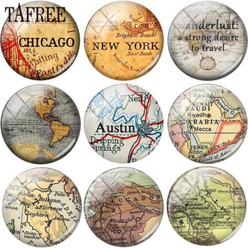 TAFREE High Quality Handmade World Map Images 25mm DIY Glass Cabochon Dome Pictures Jewelry Charms Accessories