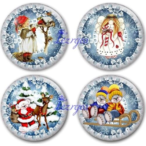 Merry snow flower glass cabochon, Merry Christmas Round photo glass cabochon demo flat back Making findings