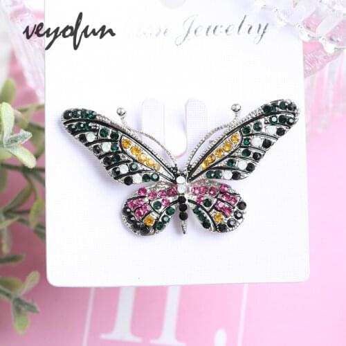 Veyofun Butterfly Rhinestone Brooches for Women 4 Colour Fashion ZA Jewelry Pins Gift