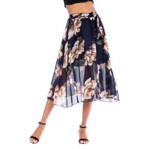 YYFS 2019 Casual women Bohemia floral print skirt Vintage Chiffon long skirts Summer Sexy Split Wrap Skirt Ladies Beach Skirts