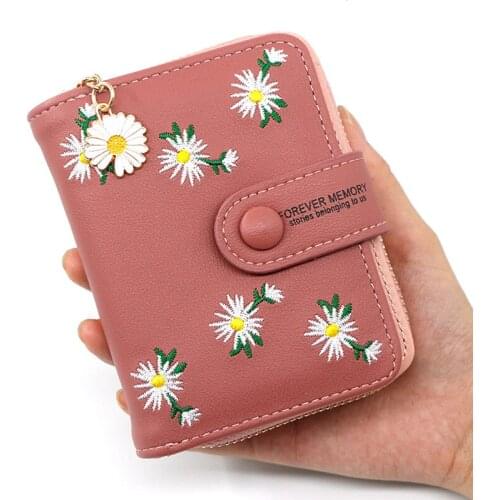 1pc Womens PU Zipper Buckle Coin Purse Wallet Thin Credit Card Holder Pink Red Green Flower Pattern