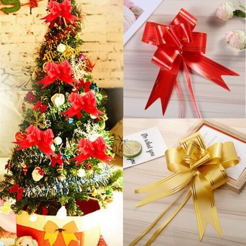 10pcs Christmas Gifts Pull Bows New Year Decoration Ribbon Bow Navidad Tree Ornaments Noel Wedding Car DIY Craft Bow Natal Decor