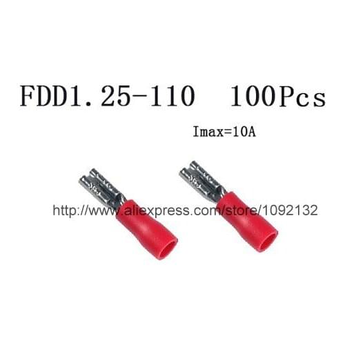100pcs FDD1.25-110 Red Vinyl Insulated Female Disconnects For 22-16 AWG Wire range 0.5-1.5 sq mm