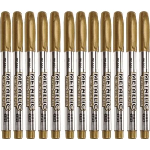 12Pcs Gold Silver Epoxy Resin Drawing Pen Graffiti Point Pen Marker Acrylic Paint Highlights Metallic Permanent Markers