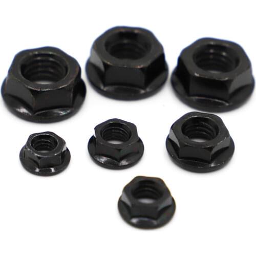 2-20pcs M3 M4 M5 M6 M8 M10 M12 Black Carbon Steel Serrated Spinlock Flange Nut Hex Lock Nuts