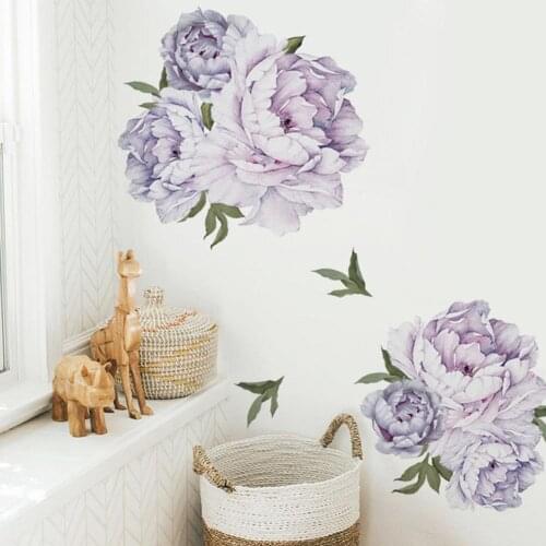 2Pcs Peony Flower Self Adhesive PVC Wall Sticker Home Living Room Hallway Decal