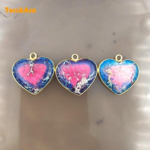 3pcs Natural Exquisite Stone Blue Emperor Stone Heart Shape Pendants Gold Charm Woman Fashion Jewelry Making Necklace 20mm