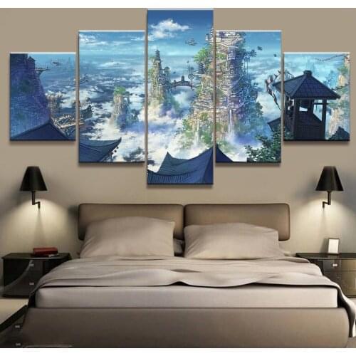 No Framed Canvas 5Pcs Anime Wonderland Landscape Wall Art Posters Pictures Paintings Home Decor for Living Room Decoration