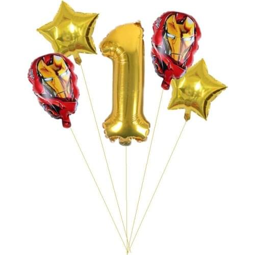 5 pcs iron Man theme Aluminum foil balloon Red numbers Boys and babies birthday party Wall decoration Kid toy balloon