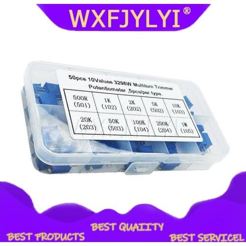 50pcs 3296W Multiturn Trimmer Potentiometer Kit High Precision 3296 Variable Resistor With Free Box electronic diy kit