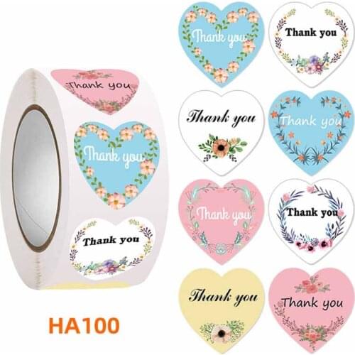 500pcs 2.5cm Heart shape Black Thank you Flower Stickers seal labels scrapbooking for Package stationery sticker label