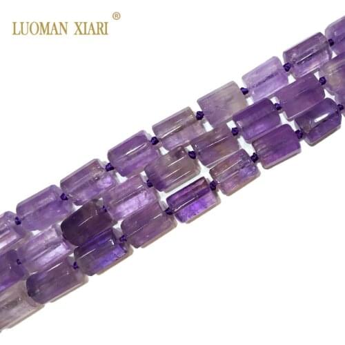 Natural Light Amethysts Cylindrical Shaped Facted Stone Beads For Jewelry Making DIY Bracelet, Necklace Size 11*16 mm Strand 15"