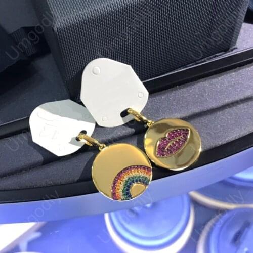 Brand 1:1Fashion Pendant Micro Cubic Zirconia Charm Round Lips Rainbow Women Brand Jewelry For Neckalce