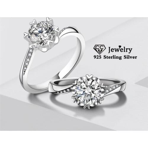 CC Women Rings S925 Silver 1ct 6.5mm Cubic Zirconia Twist Arm Snowflake Wedding Ring Temperament Bridal Fine Jewelry CC1629