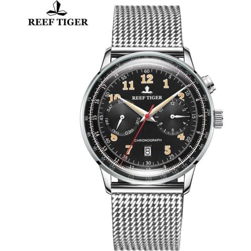Reef Tiger/RT Top Brand Luxury Stainless Steel Watches for Men Date Waterproof Super Luminous Watches Automatic Watches RGA9122