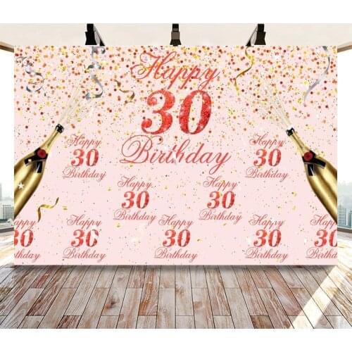 Pink Gold Gliiter 30 40 50 60 Birthday Backdrop Women Adult Happy Birthday Party Banner Wine Bottle Decor Photo Booth Background