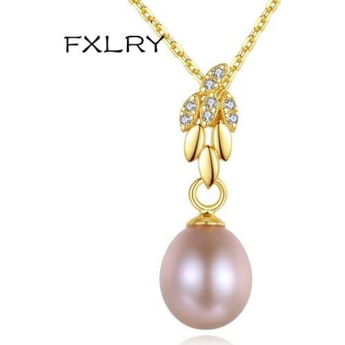 FXLRY Elegant Micro-inlaid Zircon Wheat Shape Natural Pearls Pendant Necklaces for Women Wedding Jewelry Gift