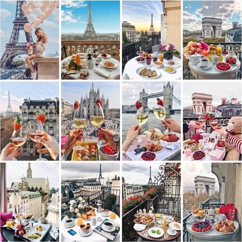 HUACAN 5d Diamond Painting Tower Landscape DIY Diamond Embroidery Cross Stitch Building Wall Art Rhinestones Pictures