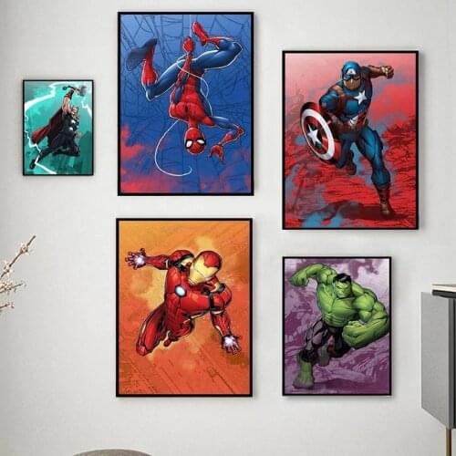 Superhero Avengers Poster Movie Captain America Spider-Man Iron Man Canvas Painting Wall Home Decoration Birthday Gift Toys