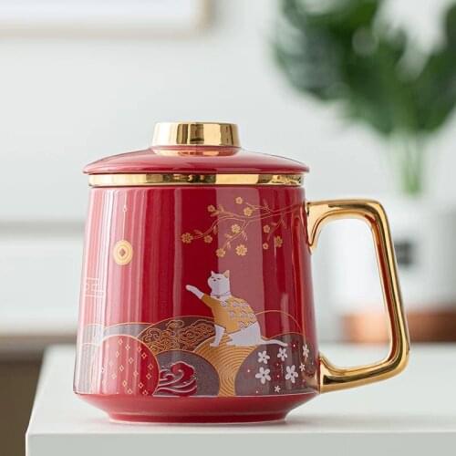 Coffee Mug Ceramic Tea Cup Tea Separation Large-capacity Filter With Cover Guofeng Mug Home Couple Personal Office Cup Gift Box