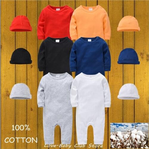 Baby Girls Boys Romper with Cap Clothing Set Long Sleeve 100% Cotton Newborn Infant 3M 6M 9M 12M 18M 2020 New Autumn Winter