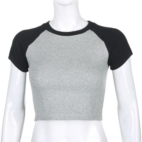 Summer 1 Pcs Patchwork Casual Short Sleeve T-Shirt Women Fashion Korean Basic Crop Top T Shirt Ladies Streetwear Cotton Tops Tee