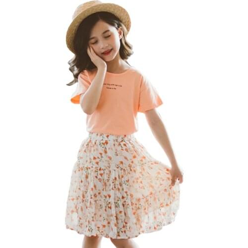 Girls Summer Clothes Letter Tshirt + Florl Skirt Costume For Girls Floral Pattern Clothes Girl Casual Style Childrens Clothes